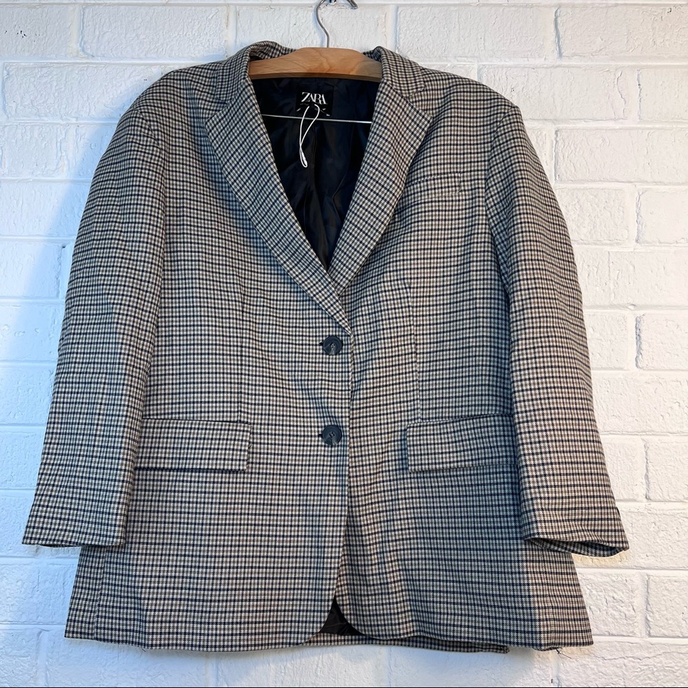 NWOT Zara Blogger Fav Plaid Oversized Blazer size Medium Brown